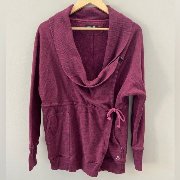 TITIKA Active Wear Couture Burgundy Cowl Neck Yoga Terry Clothe Wrap Sweater - Picture 1 of 8